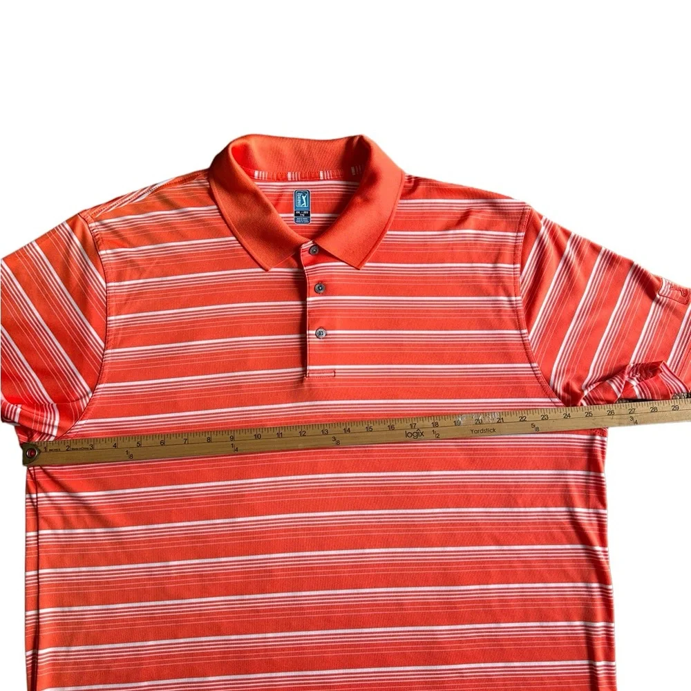 PGA Tours Golf Polo Shirt Mens Orange Striped‎ Tour Performance Size  XXL